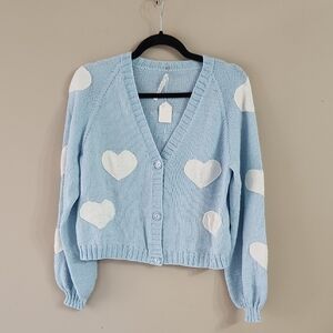 NEW Handmade Blue Heart Patterned Crop Sweater